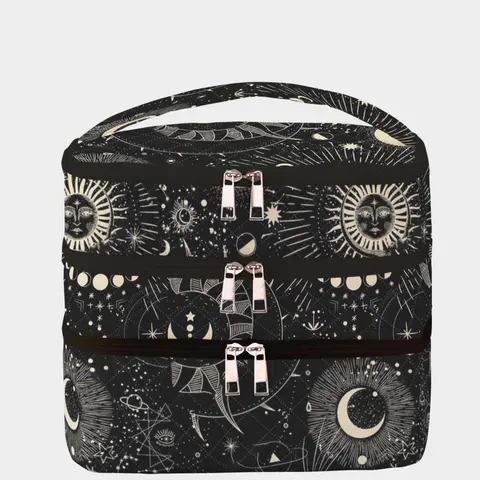 Sun & Moon Pattern Makeup Bag, Large Capacity Travel Toiletry Bag, Portable Travel Makeup Bag, Zipper Makeup Organizer Pouch, Cosmetic Travel Bag, Portable Cosmetic Bags