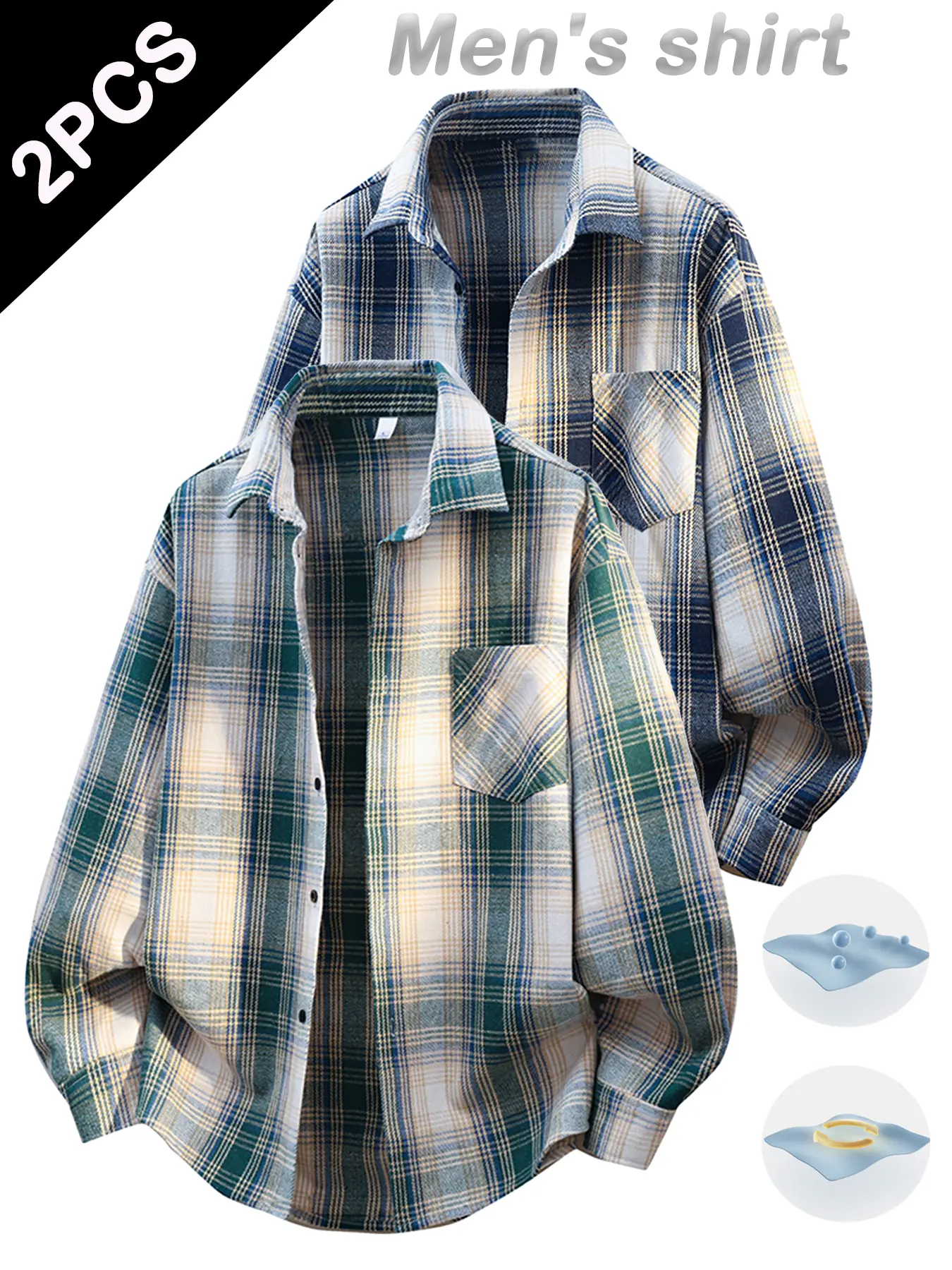 2-Pack Men’s Casual Plaid Shirts – Stylish, Versatile, Can Be Worn as Outerwear
