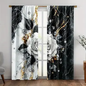 2pcs & Marble Rose Curtains Rod Pocket, Luxury Elegant Window Drape for Master Bedroom, Living Room, Contemporary Home Décor, Home Decoration Curtain