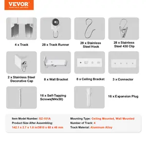 VEVOR Ceiling Curtain Track Set, 11.8 FT/3.6 Meter, Sliding Ceiling Track System for Curtains, Room Divider Curtain Track Ceiling/Wall Mountedfor Living Room Bedroom with Hooks and Hardware, White