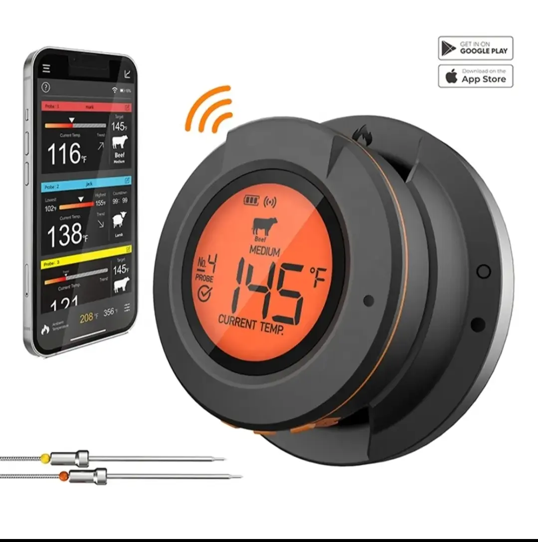 Grillers Instant Digital Meat Thermometer -Stainless Waterproof Lifetime Warranty Perfect for BBQ Baking Air Fryer Kitchen Utensils with App – Bluetooth BBQ Grill Thermometer,Digital Food Temperature Probe for Steak,Chicken,Smoker,Oven,indoor and outdoor