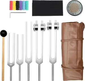 Tuning Forks for Healing Set (Weighted & Unweighted Tuning)- 128Hz, 136.1Hz, 256Hz, 384Hz, 528Hz  Forks for Stress & Sleep, Mental Focus, Relaxation, Include Activator & Pouch, Rubber Mallet