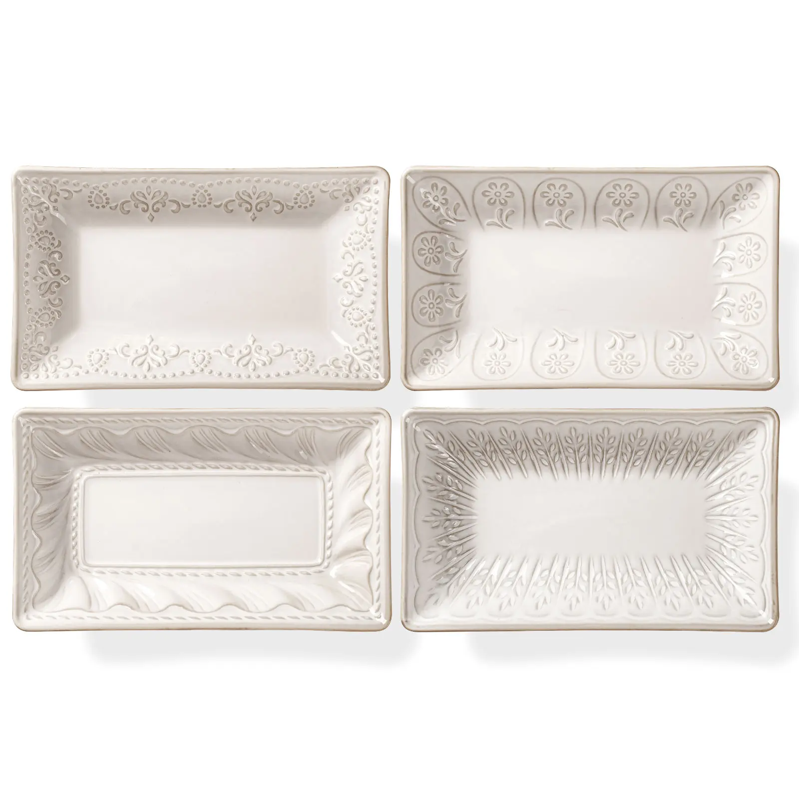 9.85" Ceramic Embossed Serving Dishes - Large Rectangle Pasta Bowls - Microwave Safe & Oven Safe