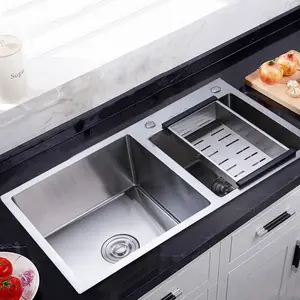 Stainless Steel Double Room Composite Drop-in Kitchen Sink 2 Bowl Set