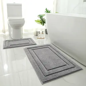 2 Piece Bathroom Rugs Set, Super Soft Absorbent Non Slip Microfiber Machine Washable Bath Mat Set, Grey (20" x 32" + 16" x 24")