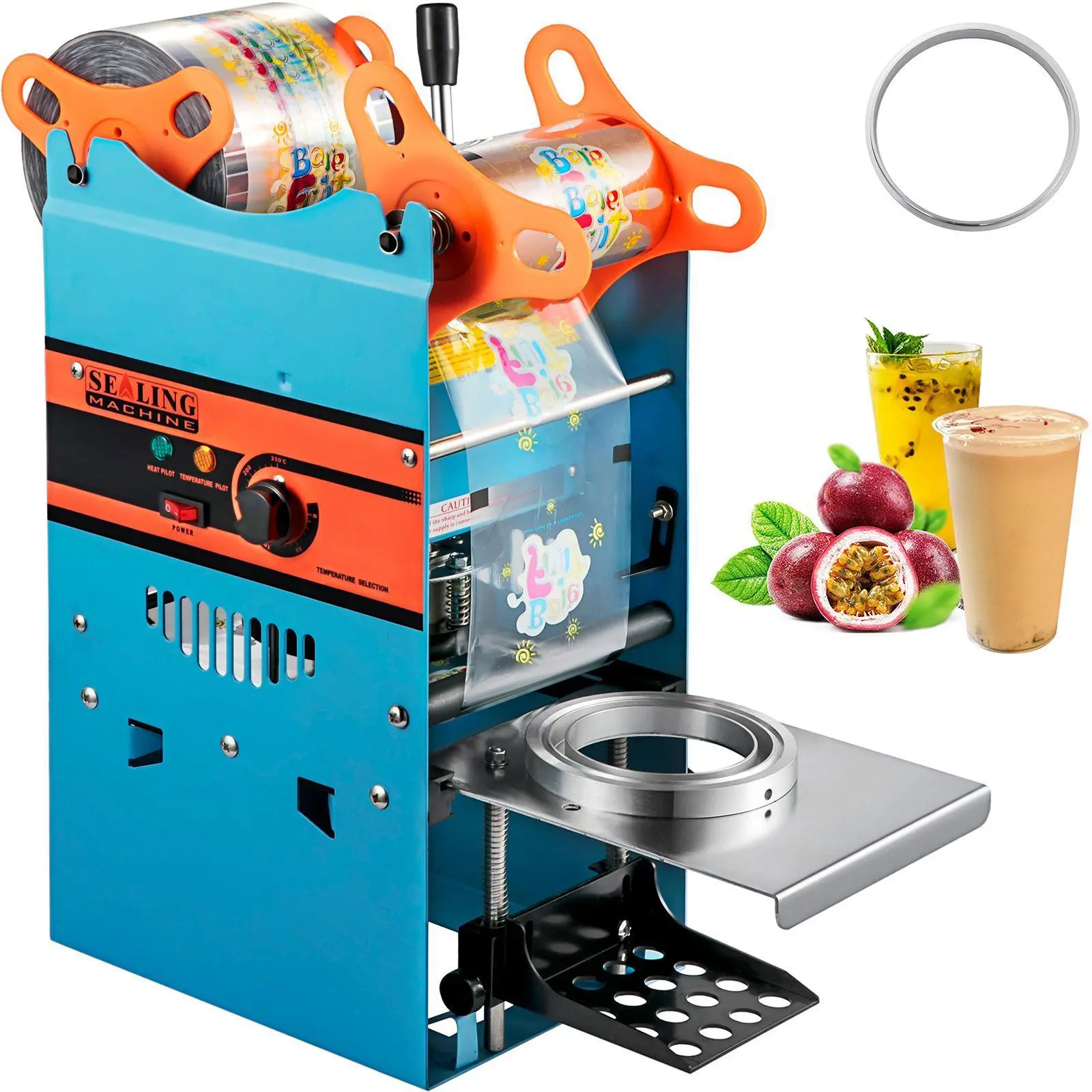 【Summerfinds】VEVOR Manual Tea Cup Sealer Machine,  , 300-500 Cup/h Manual Boba Tea Sealer Machine, Blue Boba Tea Sealing Machine, 90/95mm Cup Diameter Cup Sealing Machine with Heating Technology for Bubble Milk Tea