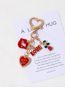 Heart Keychain Series Valentine's Day Rose Enamel Flower Love Key Ring, Handmade Jewelry Gift, Romantic Accessory