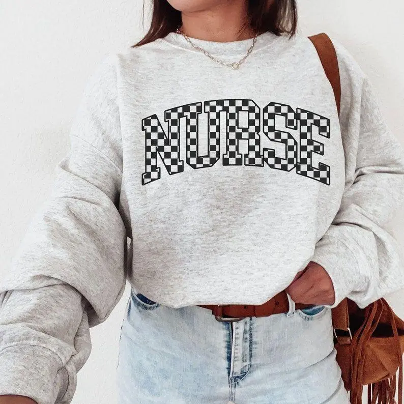 Checkered Nurse Sweatshirt, Registered Nurse Shirt, Nurse Life, New Nurse Graduation Gift, School Nursing Tee