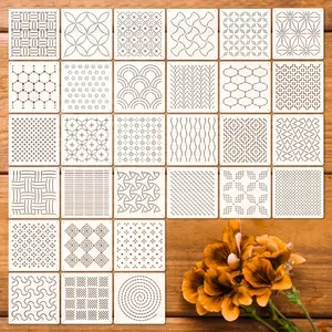 30 Piece/set Geometric Patterns Sashiko Embroidery Templates Set, Reusable Texture Pattern Templates, DIY Art Projects, Plastic Quilting Line Drawing Template, Geometric Designs