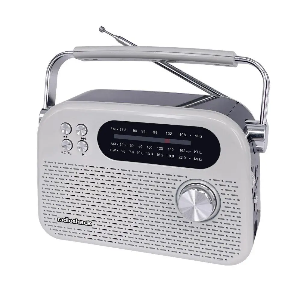 RadioShack AM/FM/SW 3-Band Vintage Radio with Bluetooth USB/TF Ports White 1202268 Compact Nostalgic Audio Device