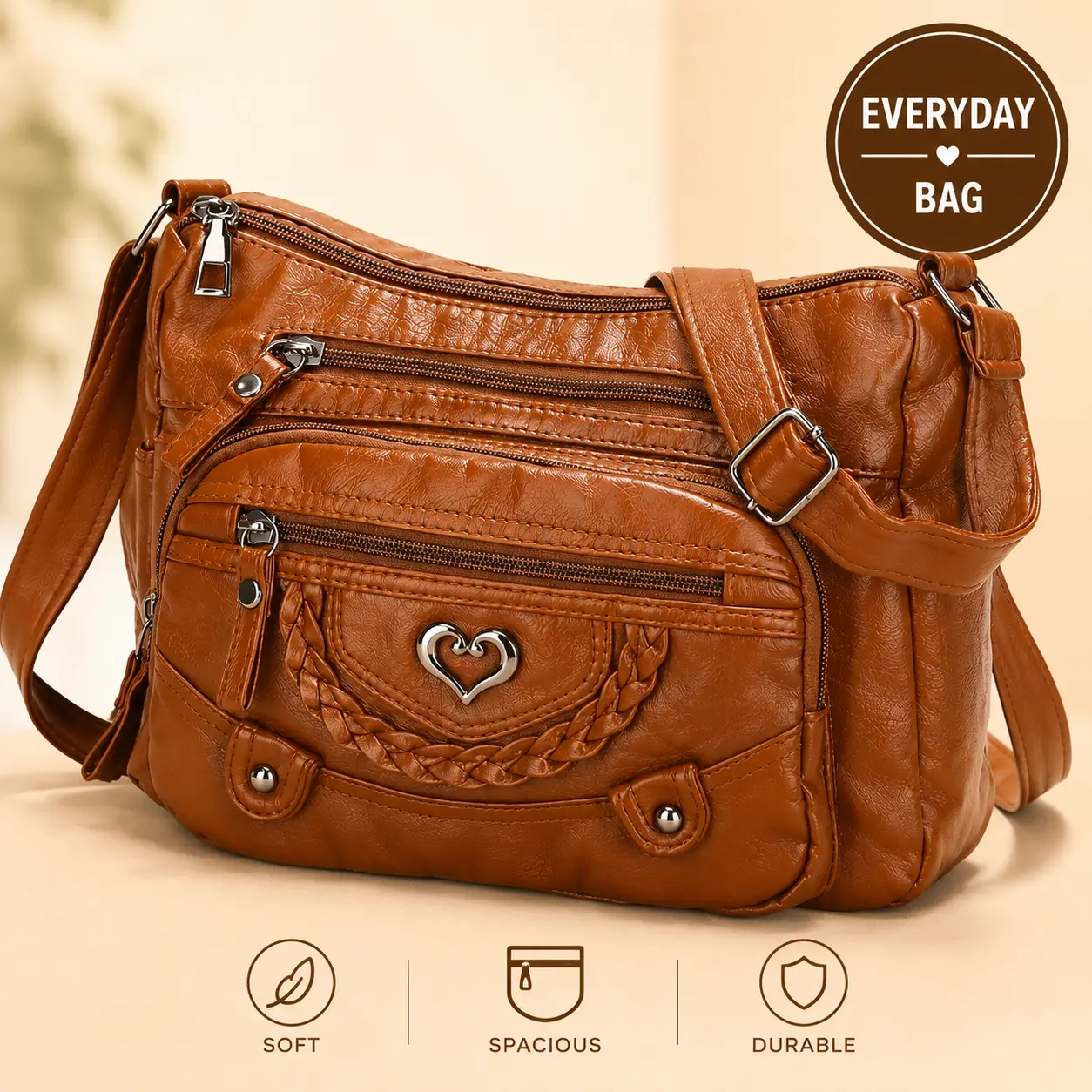 Women's Fashion Crossbody Handbag - Sports & Outdoor Gym Accessory with Soft Texture, Stylish Look, Multiple Pockets, Heart Pattern, Spacious Interior, Versatile for Everyday Use (Crossbody Bags for Women)