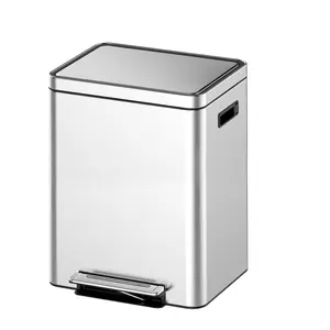 40 L Dual Trash Can Rectangular Waste Basket with Metal Lid and Step Foot Pedal Double Compartment Classified Garbage Can Stainless Steel Trash Can with Removable Inner Bucket Kitchen