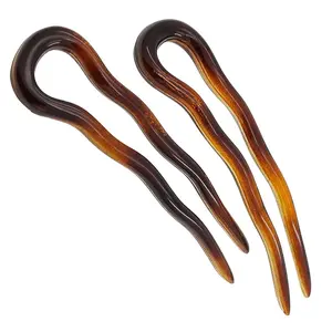 Paris French Twist Stick Hair Fork, 2 Small Wavy U Shaped Hair Pin Clip for Spiral Updo Bun, Tortoise Shell, Fashion Flexible Durable Styling Hair Accessories for Women, Made in France