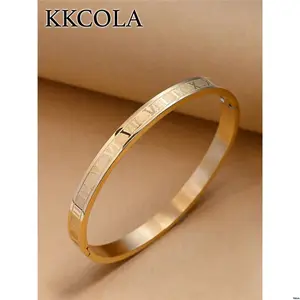Bangle Detail 1pc KKCOLA Roman Numerals , Stainless Steel Jewelry