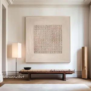 Artistic Large Beige Textured Impasto Wall Art - Framed Minimalist Wabi Sabi Print, Modern Home Decor for Living Room