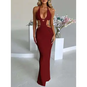 Women's Casual Dresses, Sexy Backless Halter Sleeveless Bodycon Dress, Women's Summer Home Clothing, Vacation DressOverall Basic Minimalist Pink Overall summer outfits milkmaid dresses waisttrainers prom dress Formal Womenswear Crochet Evening Garment