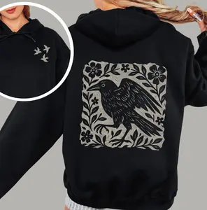 Gothic Raven Hoodie  Dark Academia Style  Witchy Crow Hoodie Unisex Oversized Drawstring Hooded Cotton Sweatshirt with Front Pocket for Daily Wear Comfort Hoodie for All Genders Printed Unisex Casual Hoodie Christmas Gift