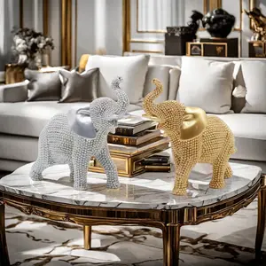 Modern Minimalist Elephant Statue Ornament, Artificial Resin Sculpture with Shiny Beads, Multifunctional Home Office Decor Gift Choice