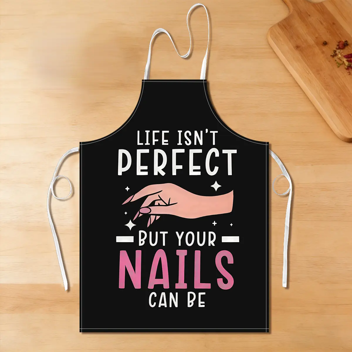 1pc apron, Kitchen cooking aprons, humorous nail art and cooking theme, adjustable shoulder straps, perfect for kitchen cooking, suitable for women and men, Christmas/Mother's Day gift, birthday present