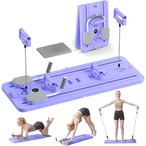 Portable Pilates Reformer Machine for Home Gym - Auto-Rebound Pilates Board with Abdominal Core Trainer & Full Body Workout |   Professional Pilates Equipment for Men/Women-Purple
