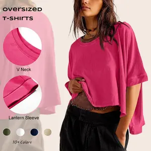 Imily Bela Womens Oversized T-Shirts Cropped Summer Casual Short Sleeve Loose Fit Tee Tops