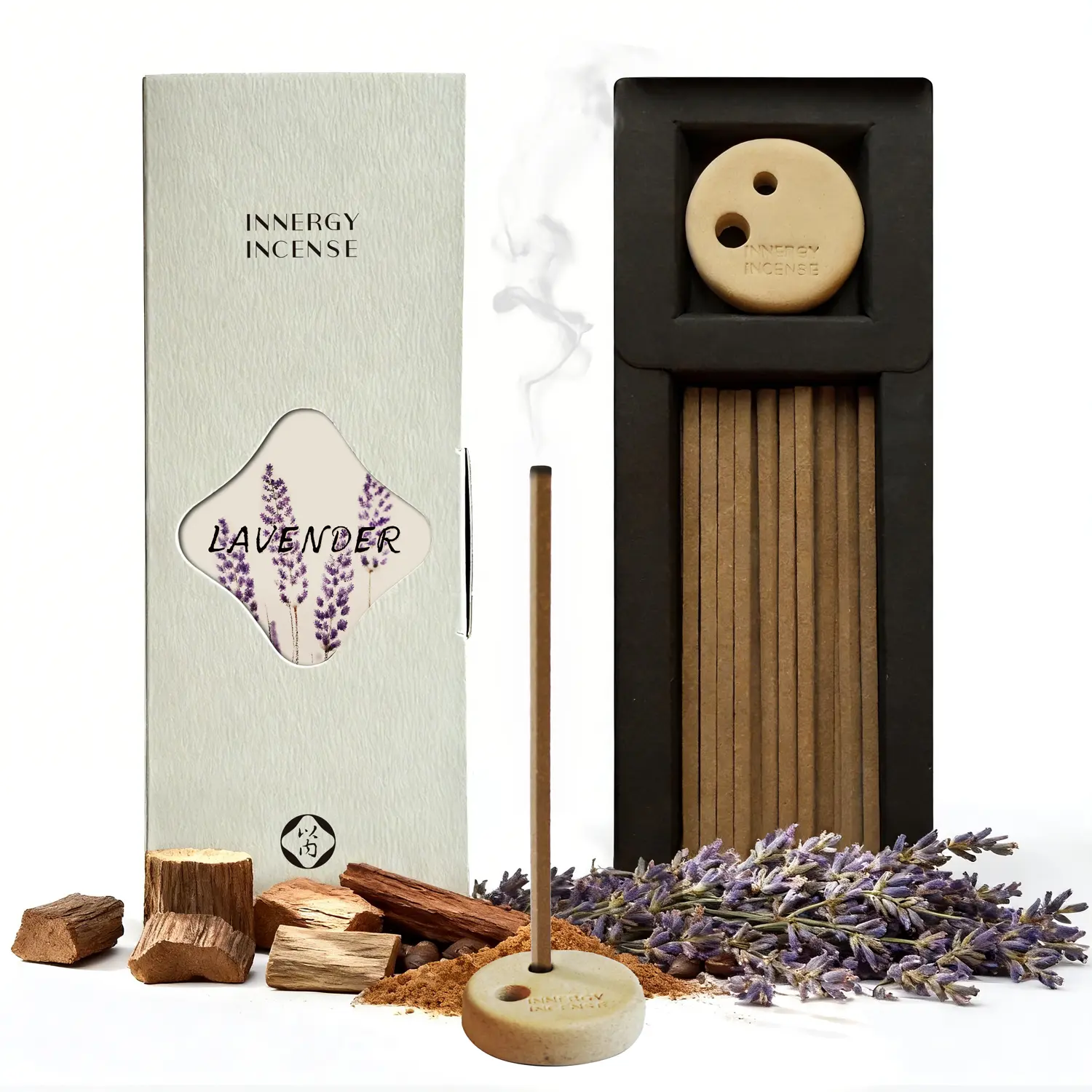 Innergy Lavender Incense Sticks - 50 Count, Floral-Wood Sandalwood Blend, All Natural, No Bamboo Core, Home Fragrance for Stress Relief