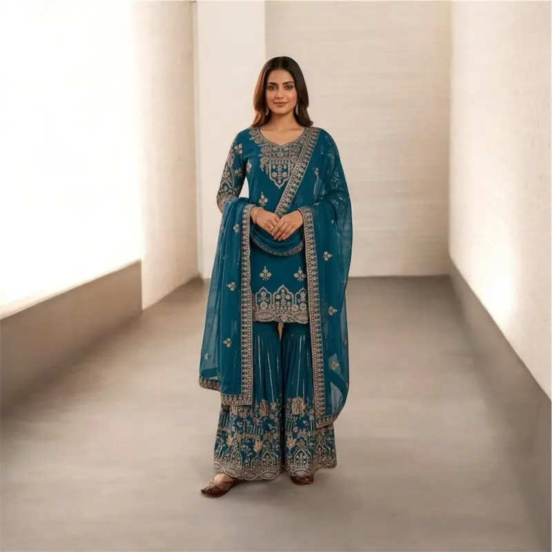Women's Heavy-Work Garara Set, Party Wear Outfit for Special Occasions Womenswear Dress