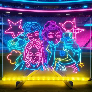 【Christmas Gift】Rewritable Acrylic Message Board, 1/8 Counts USB Powered Illuminated Dry Erase Board with Stand & Markers & Rags, Room Accessories, LED Display Board, School Supplies, Christmas gifts, Neon Accent Lights