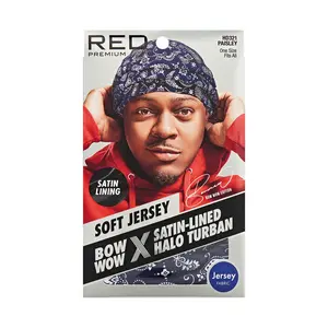 RED Premium Bow Wow Satin-Lined Halo Turban, Pre-Tied Headwrap with Beaded Tassels & Patterns