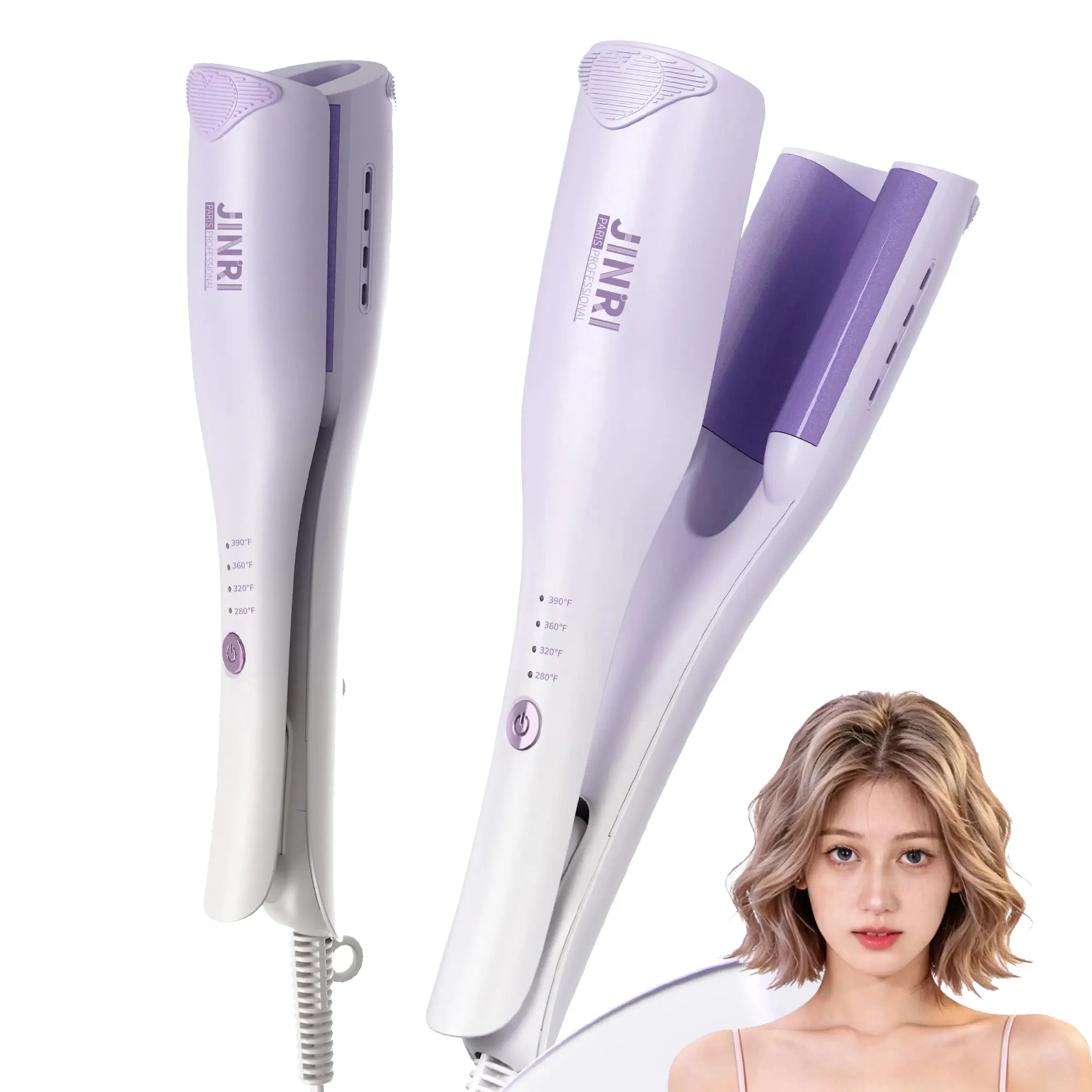 JINRI Power Wave Hair Crimper, Curling Iron Hair Crimper Waver, Negative Ion Design for Less Damage, Ionic Reduces Frizz, Effortless-Waver, Dual Voltage Crimping Iron, Purple