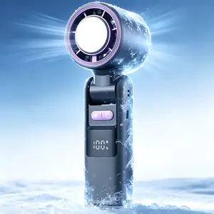 High-Speed Nano Ice Mist Cooling Fan - Portable Turbo-Style 3-in-1 Foldable Handheld Desktop Fan, 100 Adjustable Wind Speeds, 4000 mAh USB Rechargeable Battery, 10-Hour Runtime, LED Display, for Travel, Beach, Students, Portable Fan