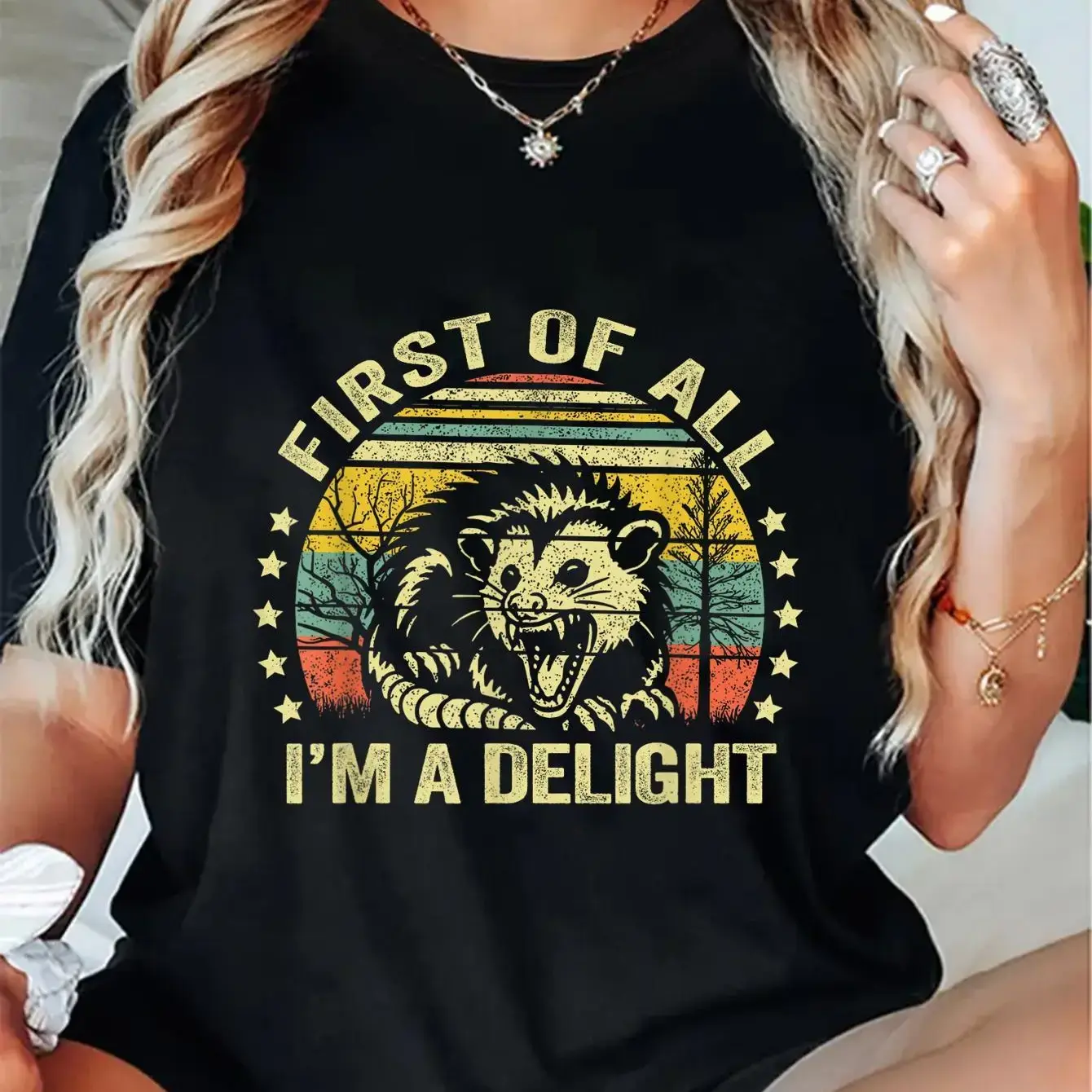 100% Cotton Opossum Possum First Of All I'm A Delight Sarcastic Angry T-Shirt sarcastic tee Breathable Fabric