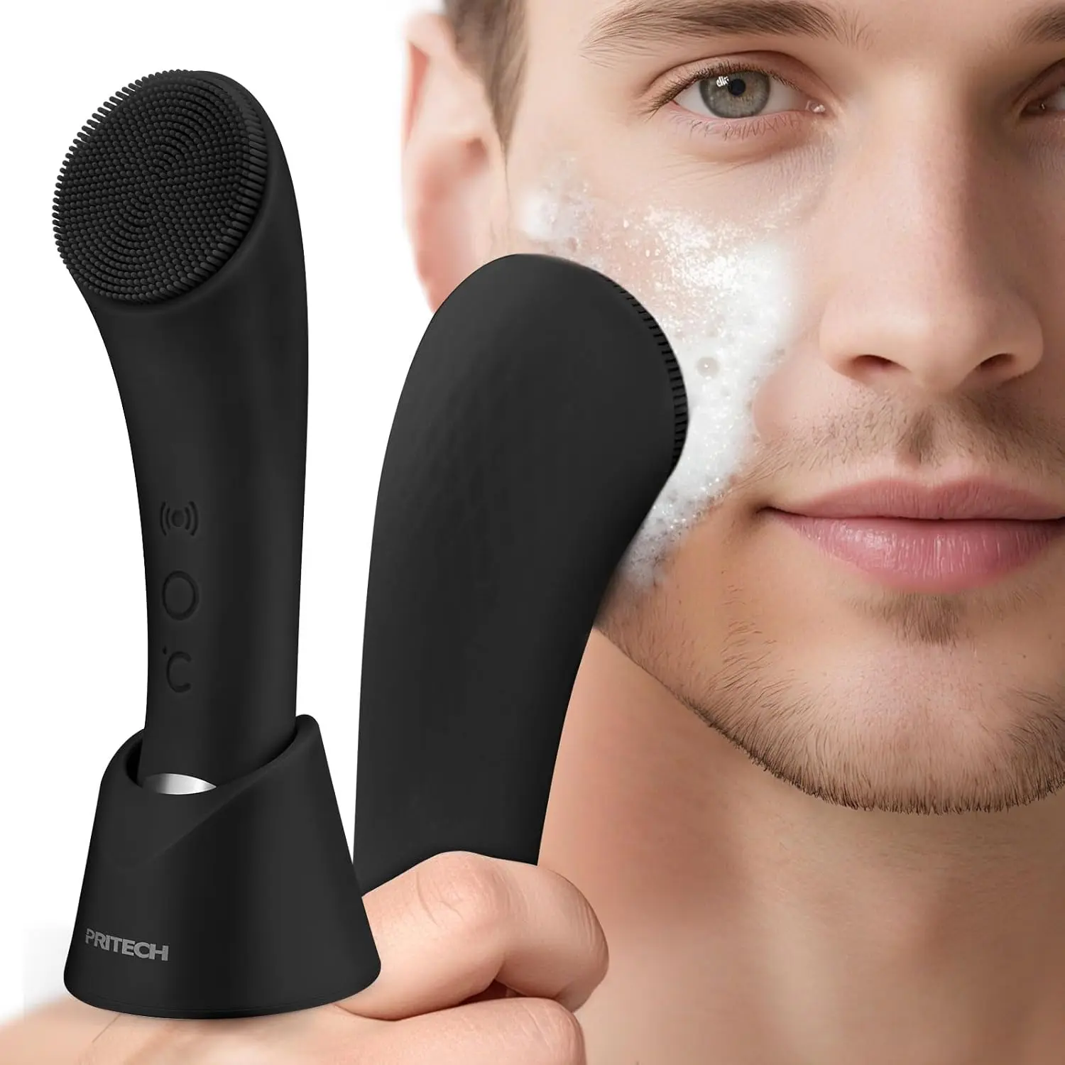 PRITECH Electric Facial Cleansing Silicone Brush with Heat-Assisted Absorption & Adjustable Vibration Modes for Deep Cleansing & Gentle Exfoliation.  SummerWins  DealsForYouDays
