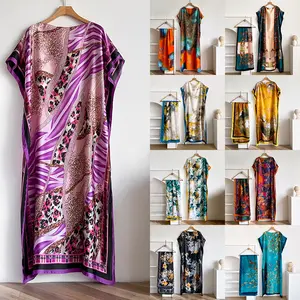 Women's Floral Print Maxi Dress with Matching Scarf, Elegant Short Sleeve Loose Fitting Robe for Casual Wear, Shortsleeve