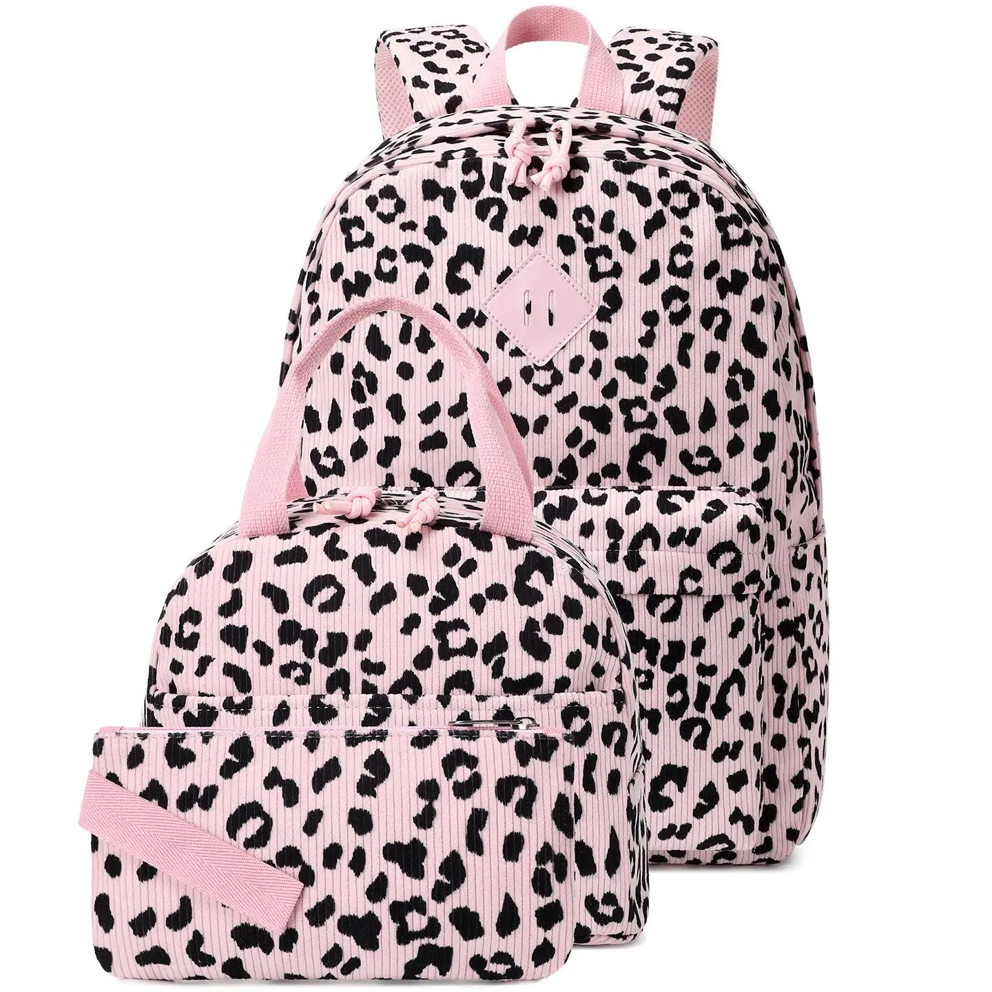 Cute Red Cherry Striped Print 3 In 1 Backpack Set Laptop Backpack Lunch Tote Bag Stationery Pouch