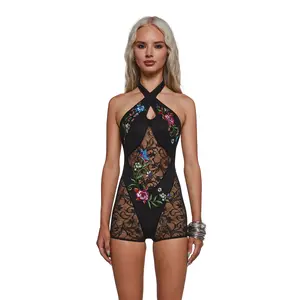 Walking Goddess Embroidered Romper