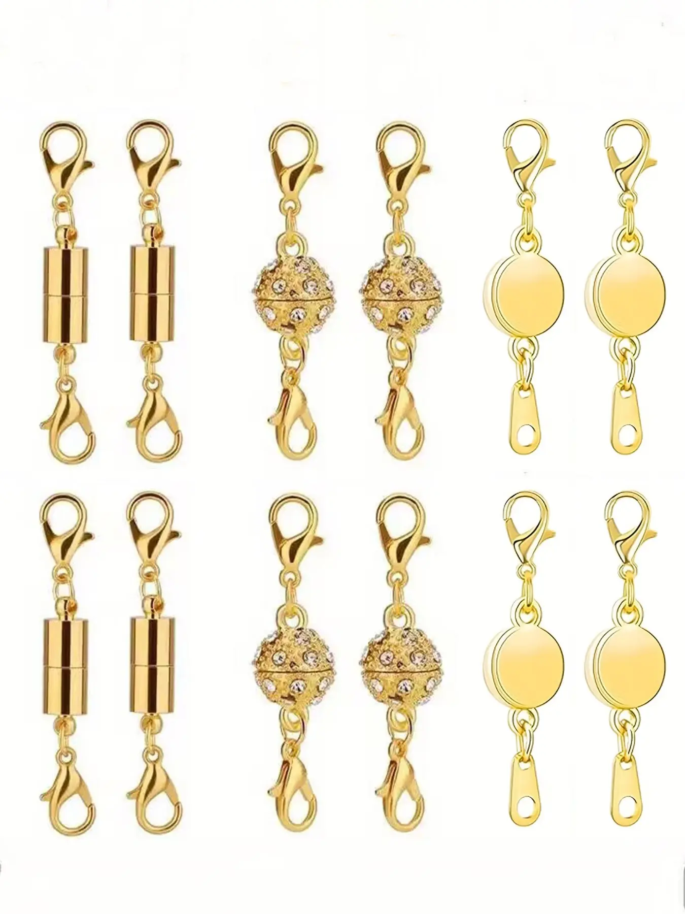 12 pcs Jewelry Accessories Necklace Buckle, Magnetic Style Bracelet Buckle, Diamond And Ball, Cylinder Combination Set, Necklace Mouth, Clothing Decoration, DIY Jewelry Making, Jewelry Making Supplies