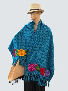 Reboso Bordado Traditional Mexican Shawl with Vibrant Floral Embroidery and Fringe Detail for Women - Elegant Design & Cultural Heritage