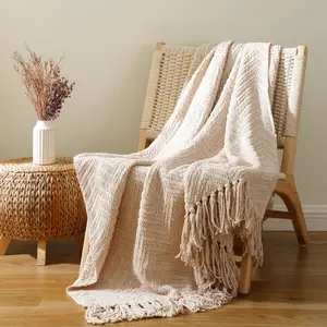 Battilo | Chenille Knitted Blanket for Bed, Spring Neutral Throw Blanket for Sofa Home Decor