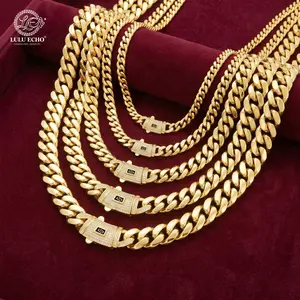 LuLuEcho 14K Gold Plated Miami Cuban Link Chain | Iced Out CZ Clasp Necklace | Waterproof 6mm-14mm Hip Hop Jewelry For Men Women  | Free Gift Box
