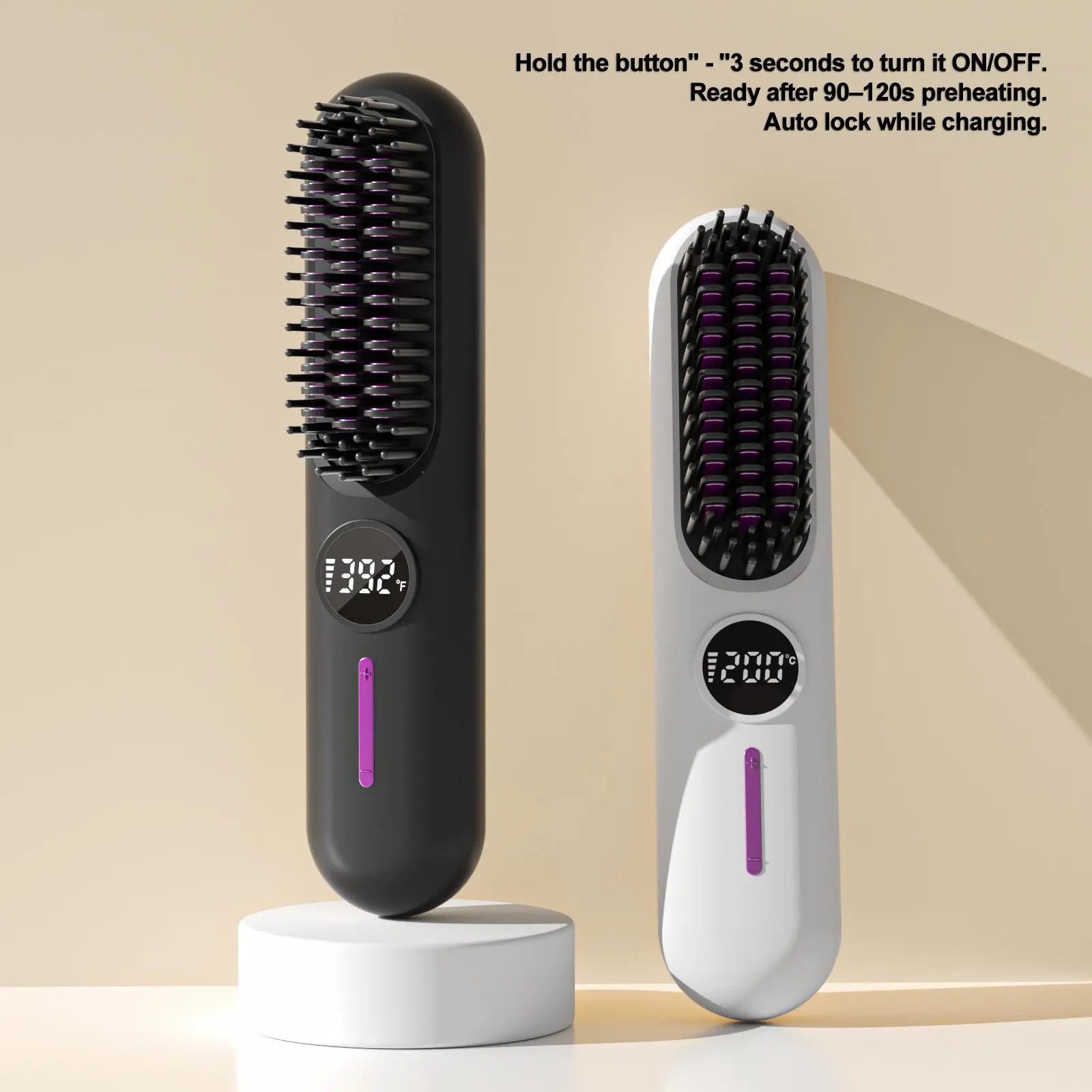 Portable Cordless Black Hair Straightener Brush, 2 in 1 Curling & Straightening Hair Iron, USB Rechargeable Hair Iron for Home Office School Or Travel, Trending Products