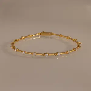 Sprinkle Diamond Tennis Bracelet by Caitlyn Minimalist - Dainty Crystal Bar Station Bracelet - Minimalist Jewelry for Women - Gift for Her
