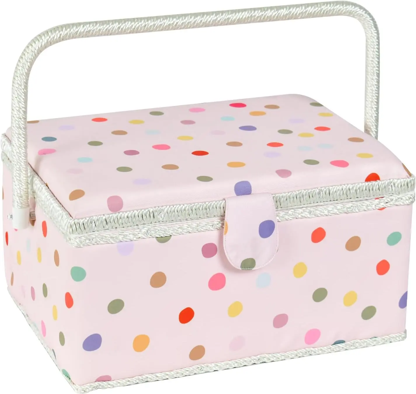 Sewing Basket, Wooden Sewing Storage Box with Removable Tray, Vintage Sewing Carrying Bag for Sewing Mending, Beginner, Professional (Light Pink, Large Rectangle)