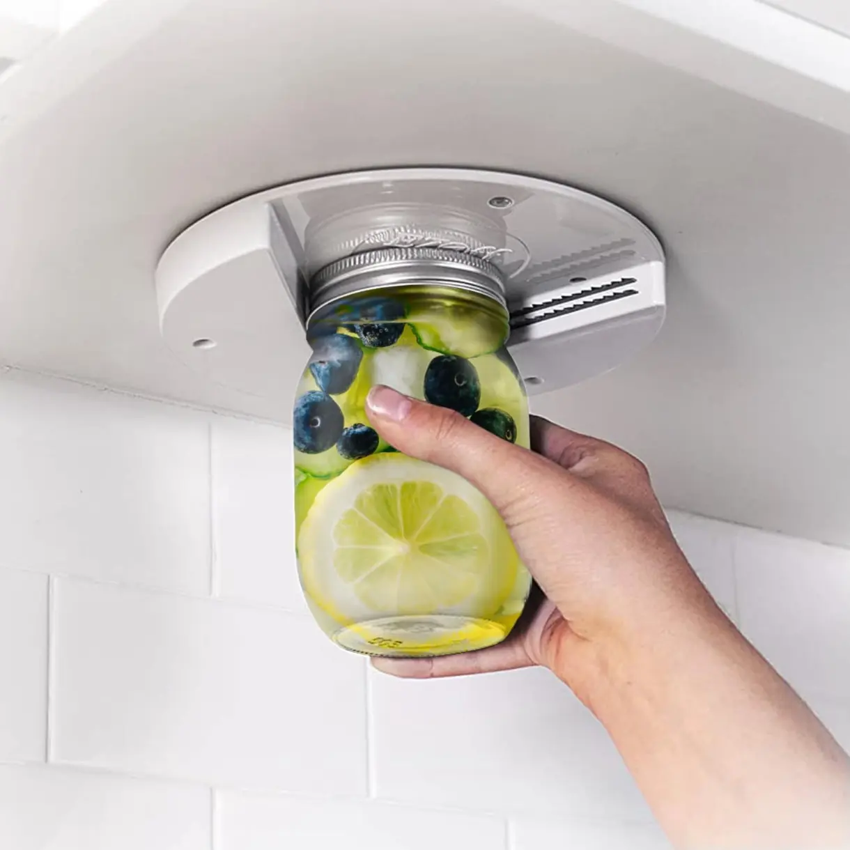 Jar Opener for Seniors - Under Cabinet Jar Openers for Weak Hands, Easy Grip, Arthritis jar opener, One Handed Gadgets & Bottle Opener - Essential Kitchen Gadgets for Home Assistance - White