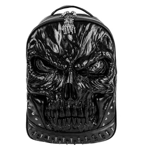 Cool Skull Shape Men Leather Backpacks Fashion Travel Trip Laptop Backpack Women Simple Outdoor Travel Bags Large Capacity Double Shoulder Bag