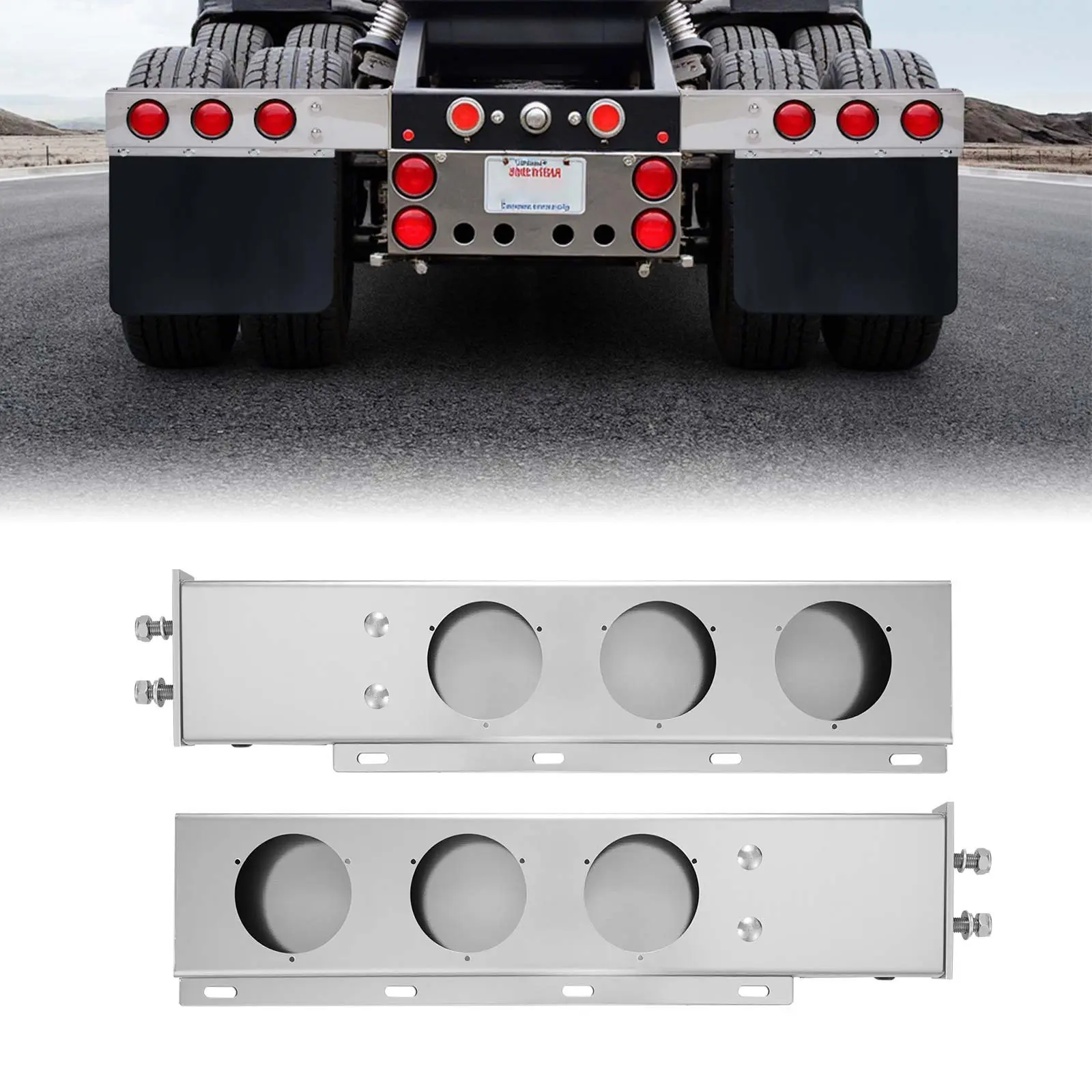 VEVOR Stainless Steel Mud Flap Hangers with Light Cutouts, 2-1/2 Bolt Spacing, Spring Loaded Mudflap Hangers for Semi Trucks, 1 Pair Heavy Duty Semi Truck Mud Flap Hanger Set, Silver