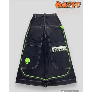 Vintage Men’s Gothic High-Waisted Wide-Leg Harajuku Vapor 95 Denim Pants Embroidered Baggy Jeans Streetwear Y2K Jeans