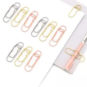 Box of 10 Pcs Multiple Colors Heart Pen Clip Metal Pencil Clips Multifunctional Rose Gold Silver Carbon Steel Paperclip Portable Large Size Holder for Notebook Book Journal Office School Accessories