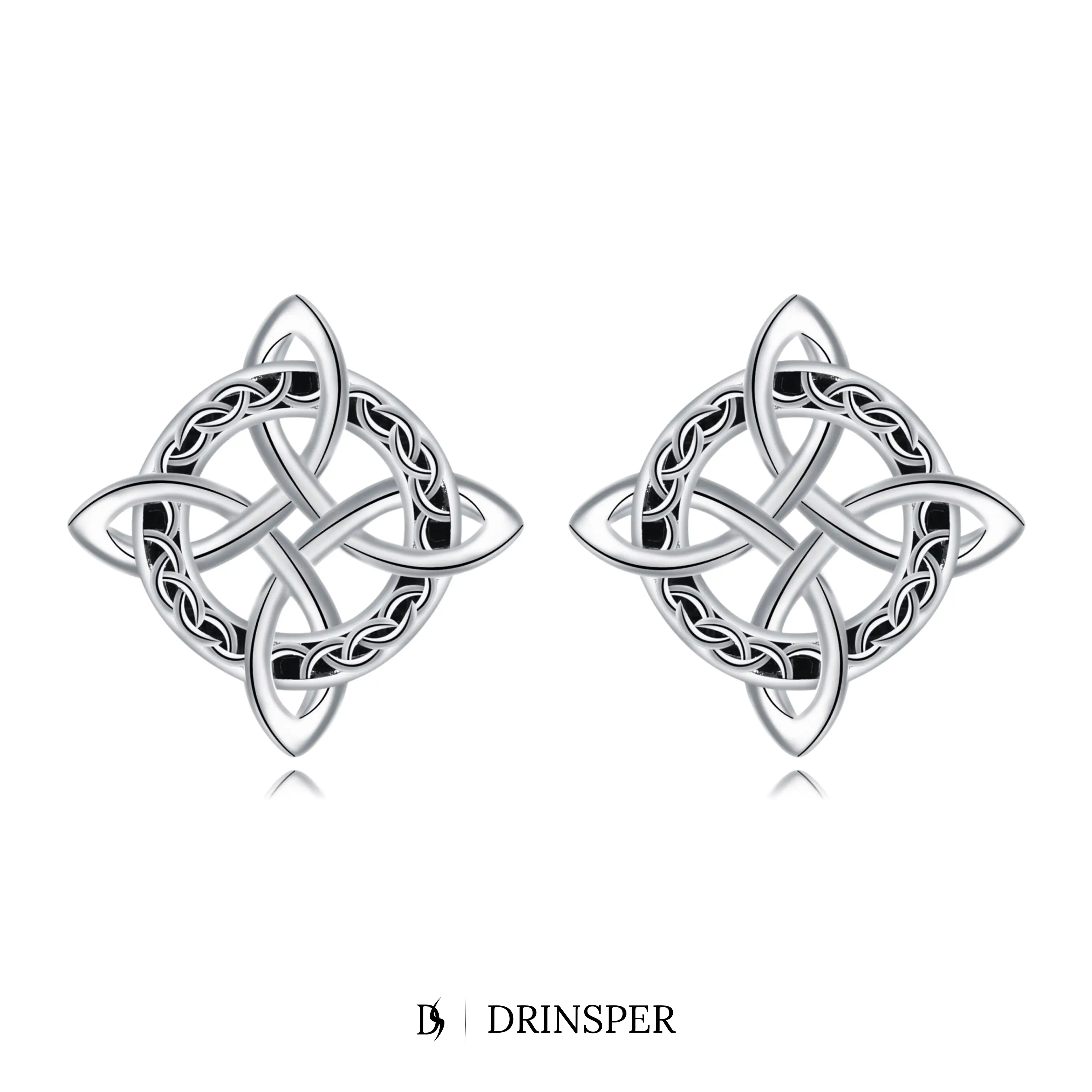 DRINSPER Women's Gothic Minimalist Celtic Witches Knot Stud Earrings - Silver-Plated Hecate Goddess Amulet, Invisible Backing, Hypoallergenic Lightweight Cubic Zirconia Jewelry, Gift Ready, Unisex, Daily Wear, Adults