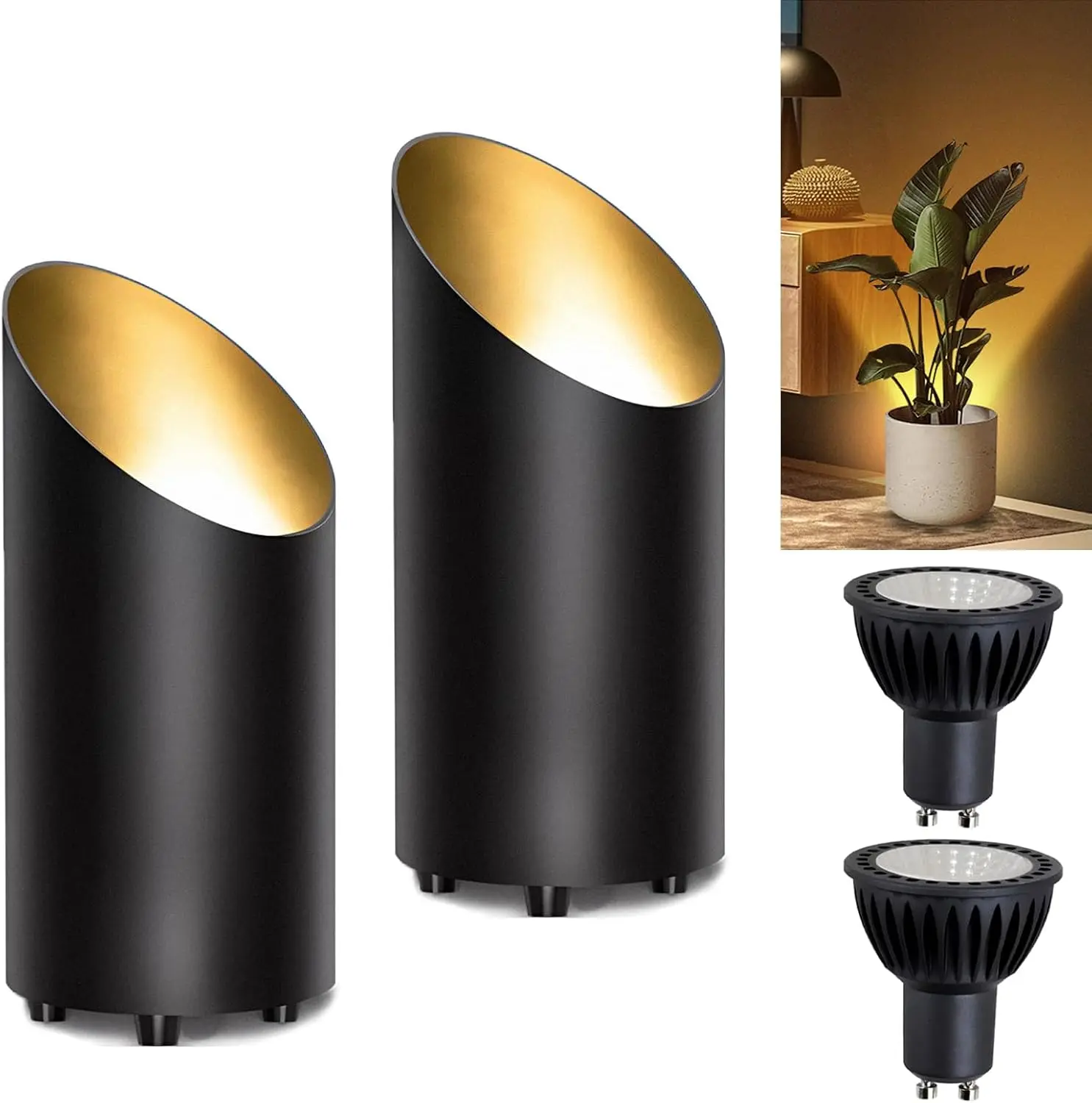 Spot Lights Indoor Uplights 8W Floor Can Uplighting Indoor with 3000K GU10 Bulb Desktop Corner Accent Lighting for Home Plant Picture Living Room with 5.9 FT Plug Cord and Foot Switch(2Pack)